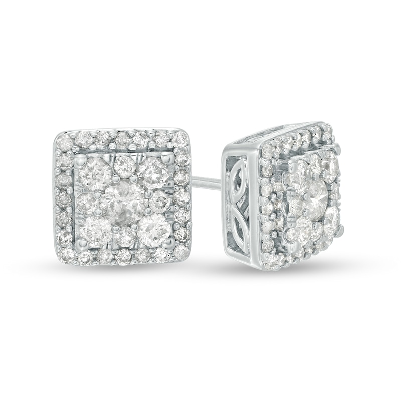 1.00 CT. T.W. Composite Diamond Square Frame Stud Earrings in 10K White Gold|Peoples Jewellers