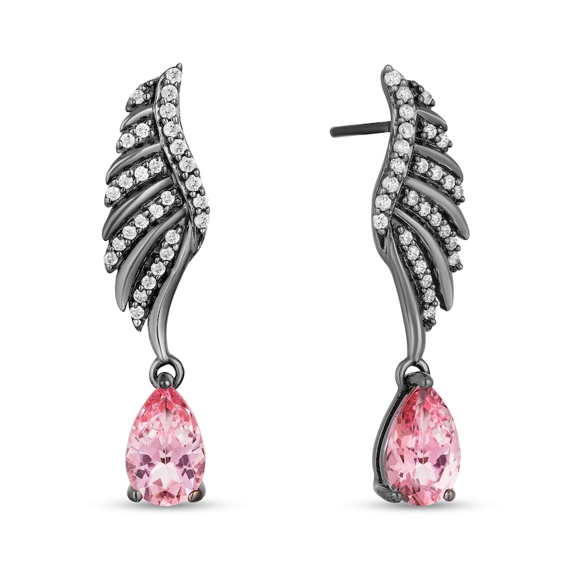 Enchanted Disney Villains Maleficent Pink Topaz and 0.15 CT. T.W. Diamond Earrings in Sterling Silver with Black Rhodium