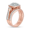 Thumbnail Image 2 of 0.95 CT. T.W. Composite Diamond Cushion Frame Heart-Sides Vintage-Style Bridal Set in 10K Rose Gold