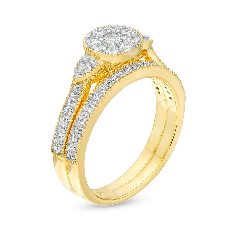Main Image 3 of 0.58 CT. T.W. Diamond Frame Petal-Sides Vintage-Style Bridal Set in 10K Gold