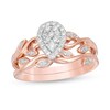 Thumbnail Image 1 of 0.23 CT. T.W. Composite Diamond Pear-Shaped Frame Leaf-Shank Bridal Set in 10K Rose Gold