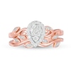 Thumbnail Image 4 of 0.23 CT. T.W. Composite Diamond Pear-Shaped Frame Leaf-Shank Bridal Set in 10K Rose Gold