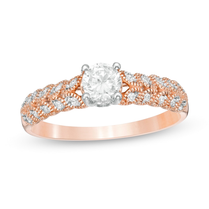 0.45 CT. T.W. Diamond Leaf Sides Engagement Ring in 10K Rose Gold