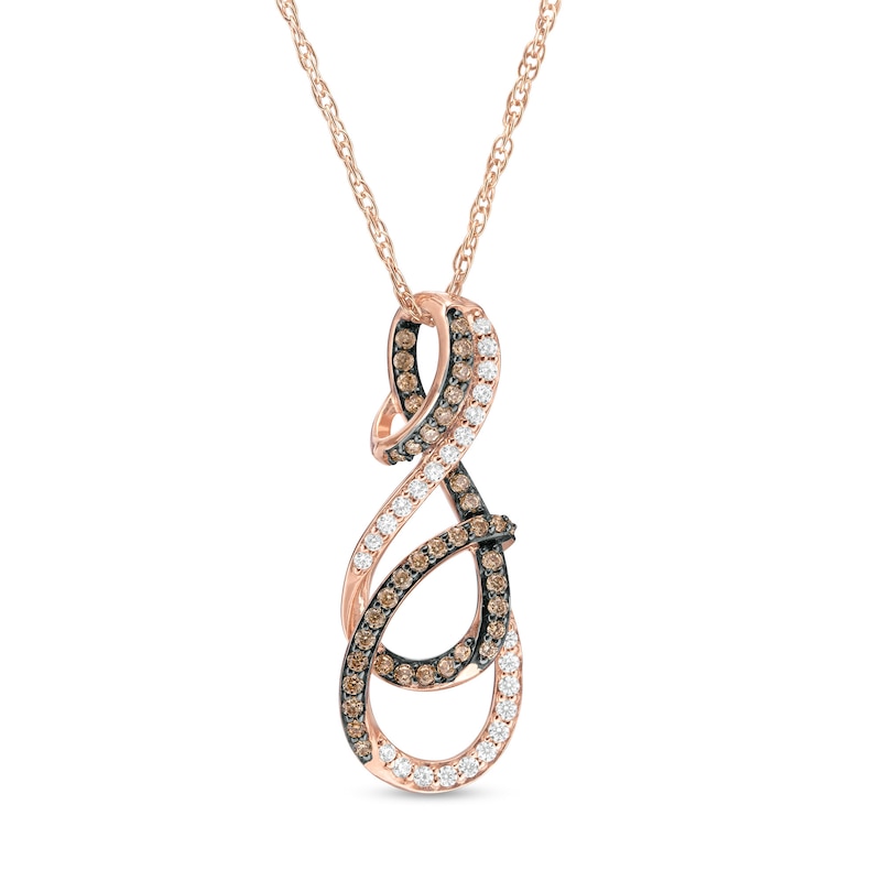 0.32 CT. T.W. Champagne and White Diamond Layered Infinity Pendant in 10K Rose Gold