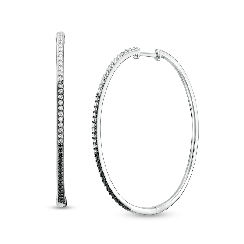0.50 CT. T.W. Enhanced Black and White Diamond Hoop Earrings in Sterling Silver and Black Rhodium Plate
