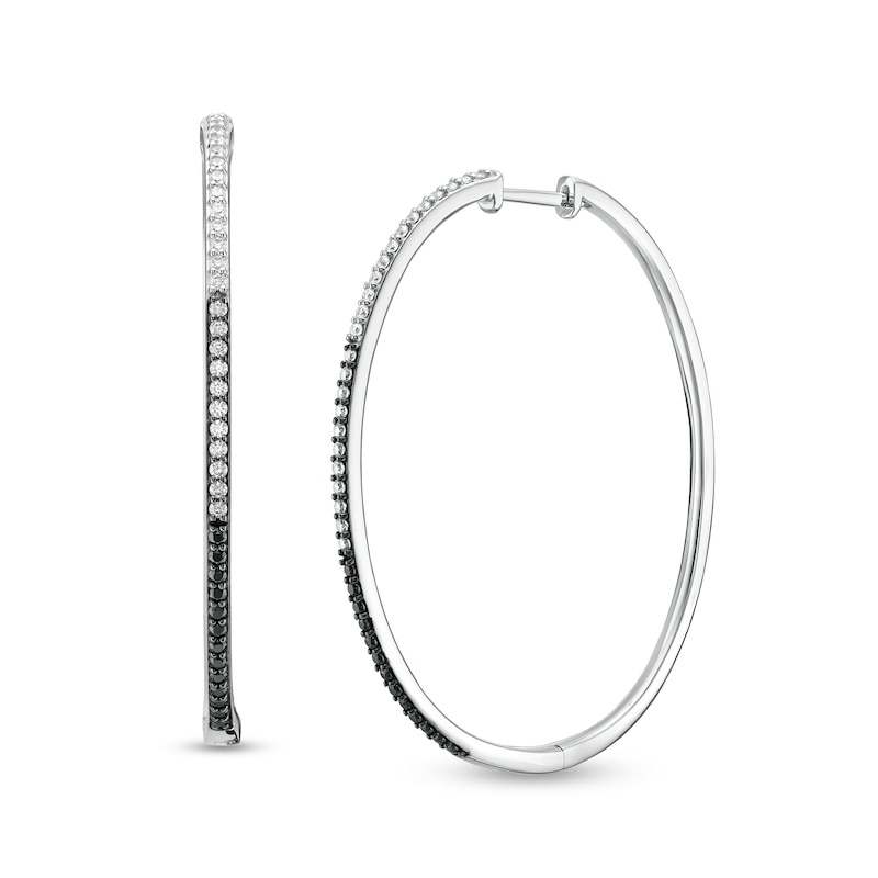 0.50 CT. T.W. Enhanced Black and White Diamond Hoop Earrings in Sterling Silver and Black Rhodium Plate|Peoples Jewellers