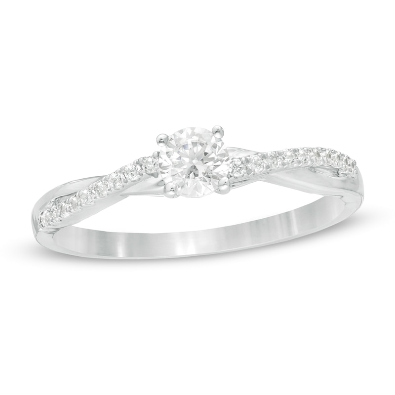 Main Image 1 of 0.29 CT. T.W. Diamond Twist Engagement Ring in 10K White Gold