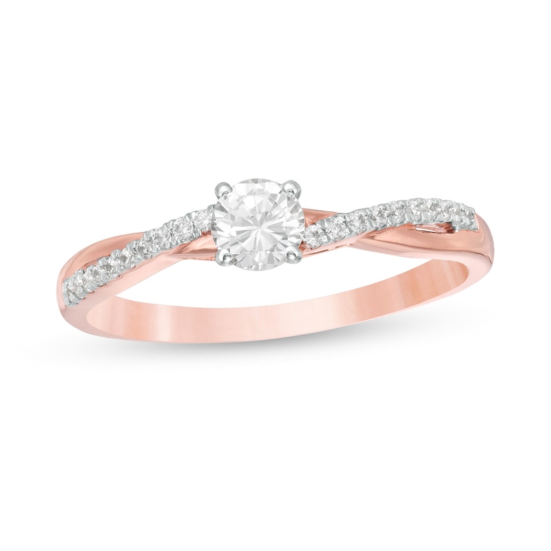 Main Image 1 of 0.29 CT. T.W. Diamond Twist Shank Engagement Ring in 10K Rose Gold