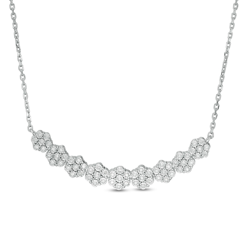 Main Image 1 of 0.25 CT. T.W. Composite Diamond Multi-Flower Curved Bar Necklace in Sterling Silver