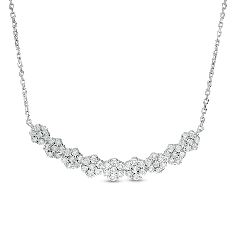 0.25 CT. T.W. Composite Diamond Multi-Flower Curved Bar Necklace in Sterling Silver