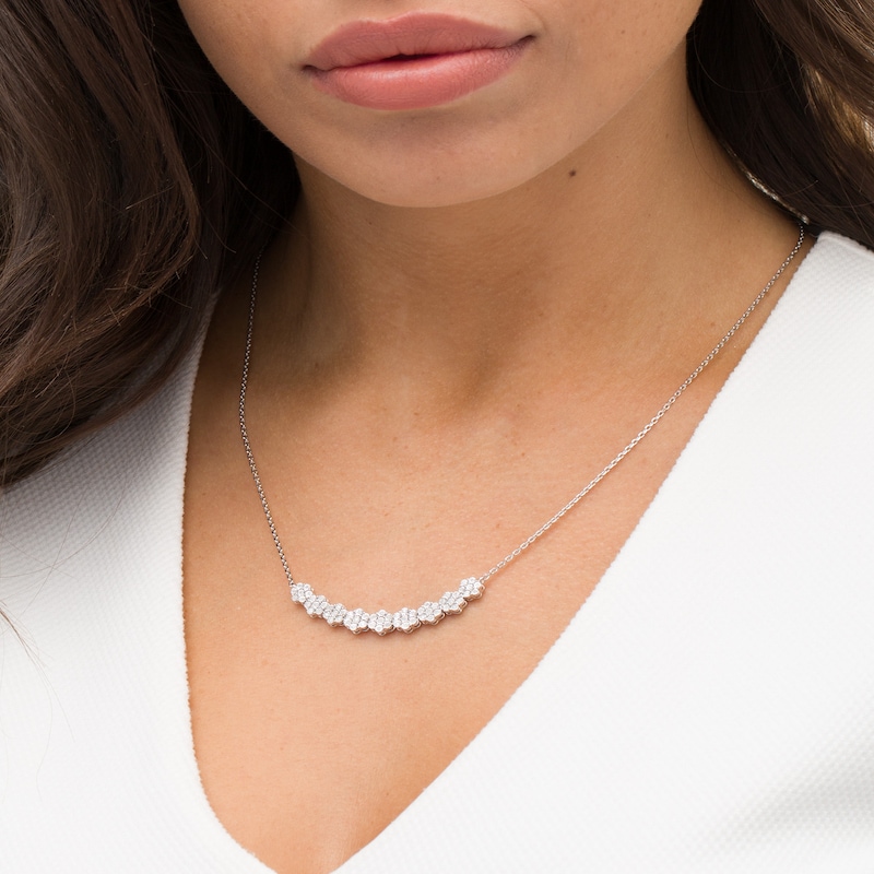 Main Image 2 of 0.25 CT. T.W. Composite Diamond Multi-Flower Curved Bar Necklace in Sterling Silver
