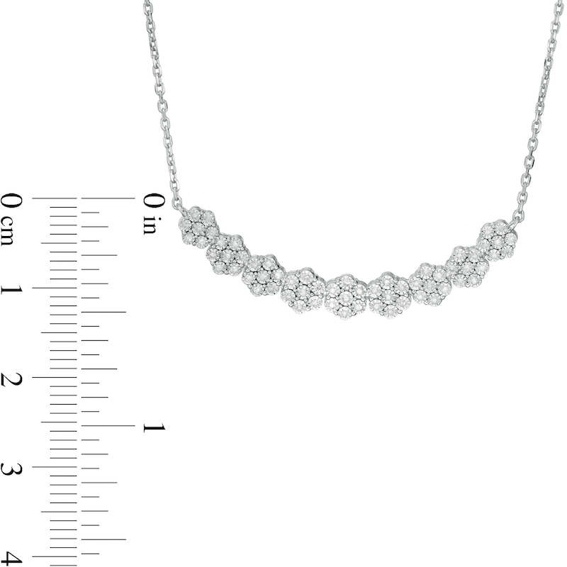 0.25 CT. T.W. Composite Diamond Multi-Flower Curved Bar Necklace in Sterling Silver