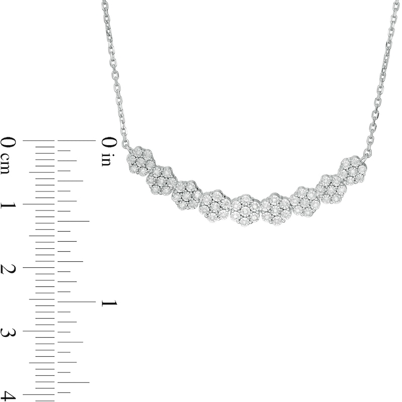 Main Image 4 of 0.25 CT. T.W. Composite Diamond Multi-Flower Curved Bar Necklace in Sterling Silver