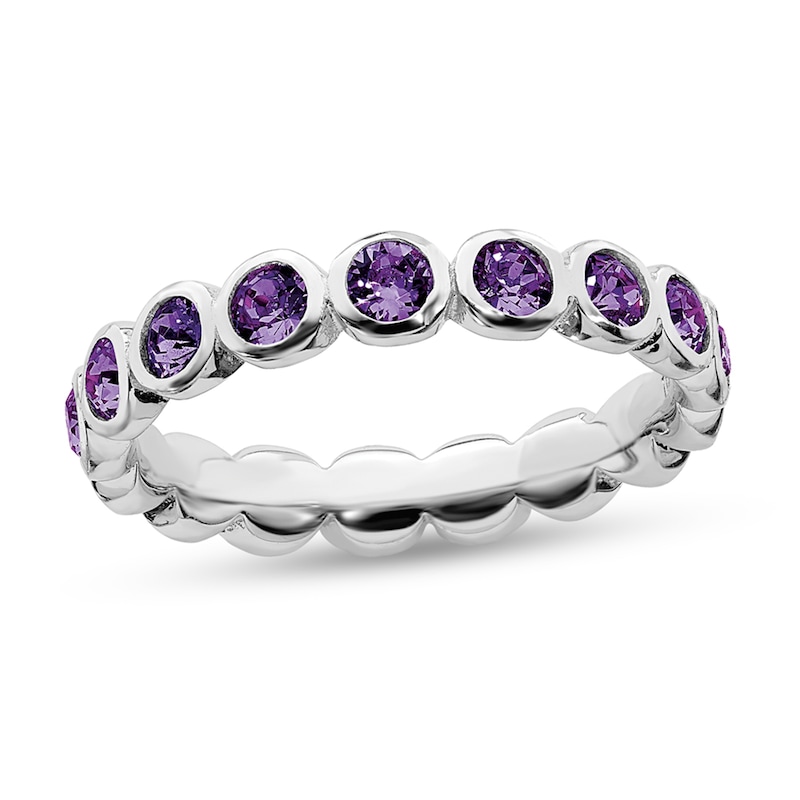 Main Image 1 of Stackable Expressions™ Bezel-Set Purple Crystal February Birthstone Ring in Sterling Silver