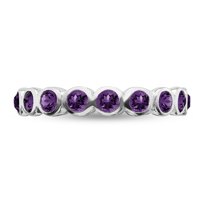 Main Image 3 of Stackable Expressions™ Bezel-Set Purple Crystal February Birthstone Ring in Sterling Silver