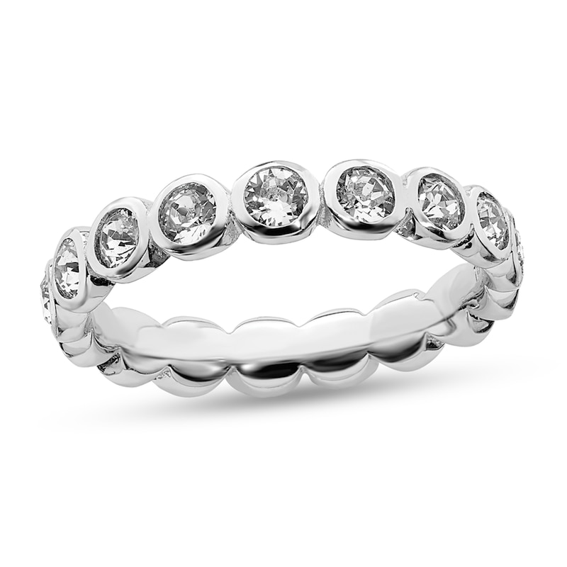 Stackable Expressions™ Bezel-Set White Crystal April Birthstone Ring in Sterling Silver