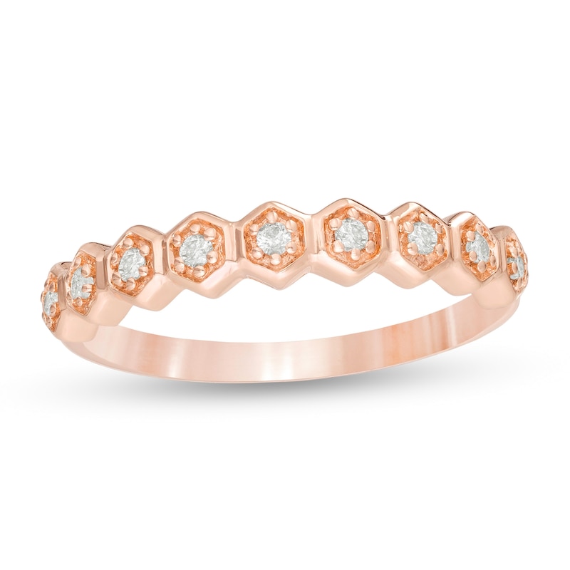 Main Image 1 of 0.09 CT. T.W. Diamond Hexagon Frame Wedding Band in 10K Rose Gold