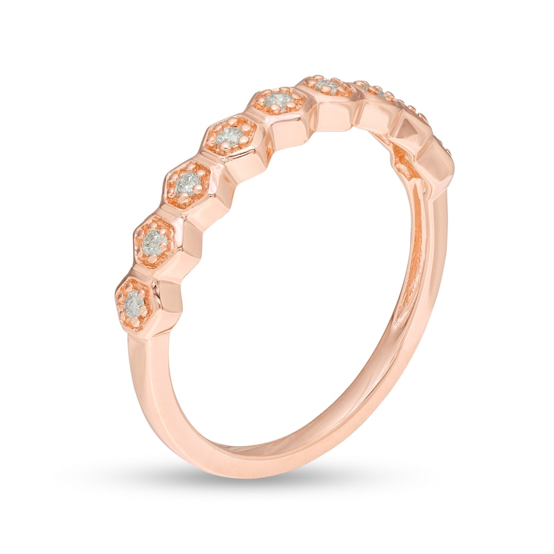 Main Image 3 of 0.09 CT. T.W. Diamond Hexagon Frame Wedding Band in 10K Rose Gold