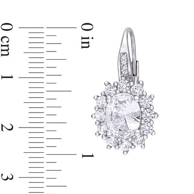 Oval Lab-Created White Sapphire and 0.04 CT. T.W. Diamond Starburst Frame Drop Earrings in Sterling Silver