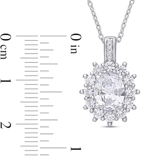 Oval Lab-Created White Sapphire and Diamond Accent Starburst Frame Pendant in Sterling Silver