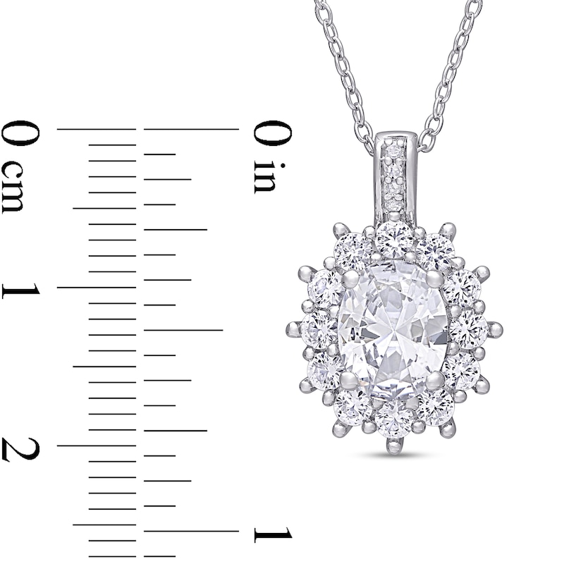 Oval Lab-Created White Sapphire and Diamond Accent Starburst Frame Pendant in Sterling Silver