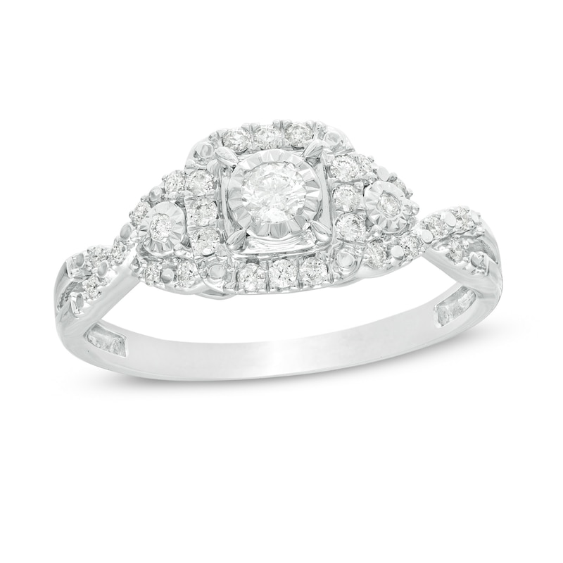 0.25 CT. T.W. Diamond Cushion Frame Twist Shank Engagement Ring in 10K White Gold|Peoples Jewellers