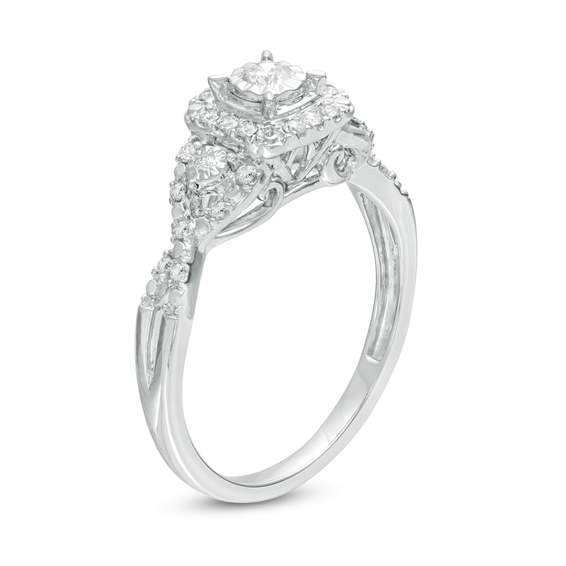 0.25 CT. T.W. Diamond Cushion Frame Twist Shank Engagement Ring in 10K White Gold