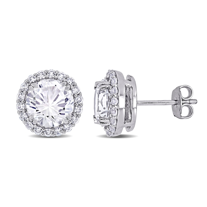 8.0mm Lab-Created White Sapphire Frame Stud Earrings in Sterling Silver|Peoples Jewellers