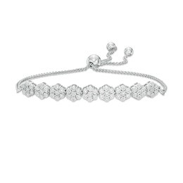 0.25 CT. T.W. Composite Diamond Flower Bolo Bracelet in Sterling Silver - 9.5&quot;