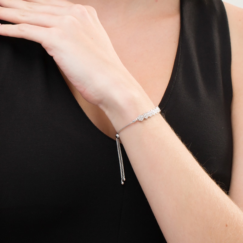 Main Image 2 of 0.25 CT. T.W. Composite Diamond Flower Bolo Bracelet in Sterling Silver - 9.5"