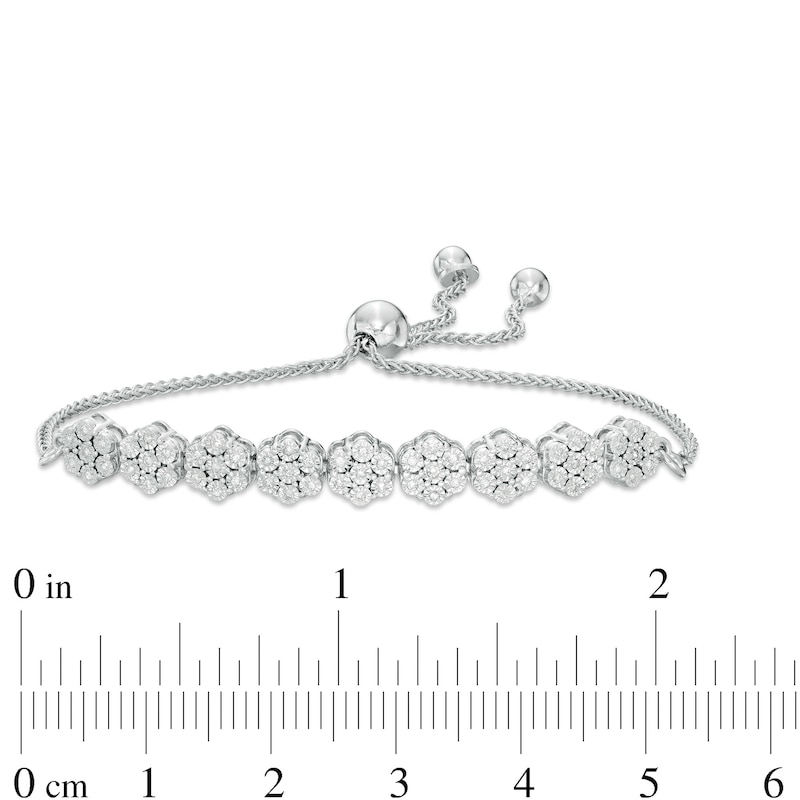 Main Image 3 of 0.25 CT. T.W. Composite Diamond Flower Bolo Bracelet in Sterling Silver - 9.5"