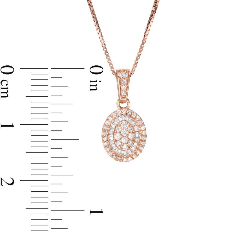0.32 CT. T.W. Baguette and Round Composite Diamond Oval Frame Pendant in 10K Rose Gold