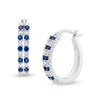 Thumbnail Image 1 of Lab-Created Blue and White Sapphire Alternating Split Double Row Hoop Earrings in Sterling Silver