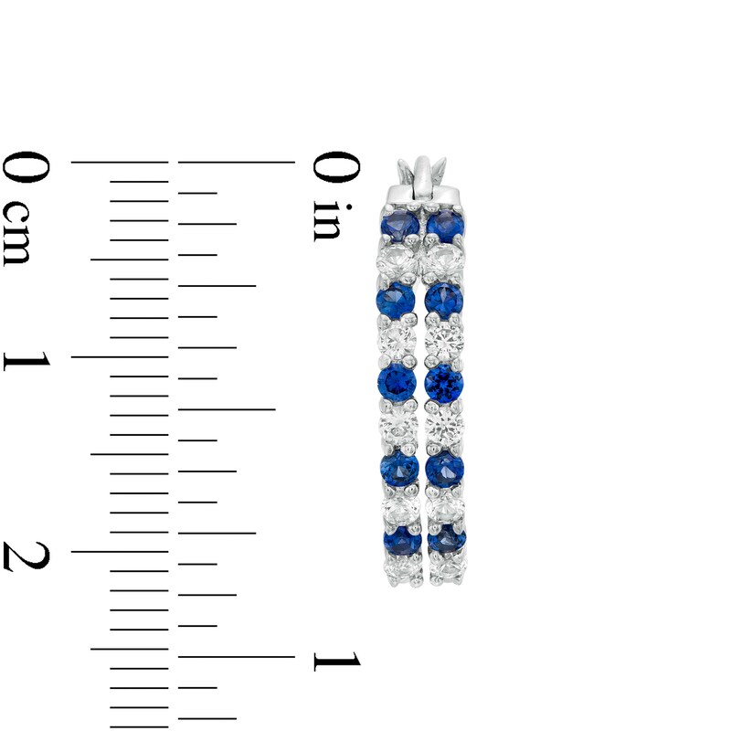 Lab-Created Blue and White Sapphire Alternating Split Double Row Hoop Earrings in Sterling Silver