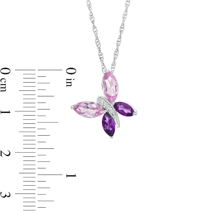 Marquise Amethyst, Lab-Created Pink Sapphire and Diamond Accent Tilted Butterfly Pendant in Sterling Silver|Peoples Jewellers