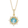 Thumbnail Image 1 of 6.0mm Swiss Blue Topaz and Lab-Created White Sapphire Sunburst Frame Vintage-Style Drop Pendant in 10K Gold