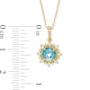 Thumbnail Image 3 of 6.0mm Swiss Blue Topaz and Lab-Created White Sapphire Sunburst Frame Vintage-Style Drop Pendant in 10K Gold