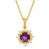 Thumbnail Image 1 of 6.0mm Amethyst and Lab-Created White Sapphire Sunburst Frame Vintage-Style Drop Pendant in 10K Gold