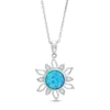 Thumbnail Image 0 of 7.0mm Lab-Created Blue Opal and White Sapphire Sunburst Frame Drop Pendant in Sterling Silver
