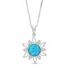 7.0mm Lab-Created Blue Opal and White Sapphire Sunburst Frame Drop Pendant in Sterling Silver