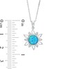 Thumbnail Image 3 of 7.0mm Lab-Created Blue Opal and White Sapphire Sunburst Frame Drop Pendant in Sterling Silver