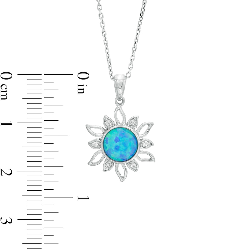7.0mm Lab-Created Blue Opal and White Sapphire Sunburst Frame Drop Pendant in Sterling Silver