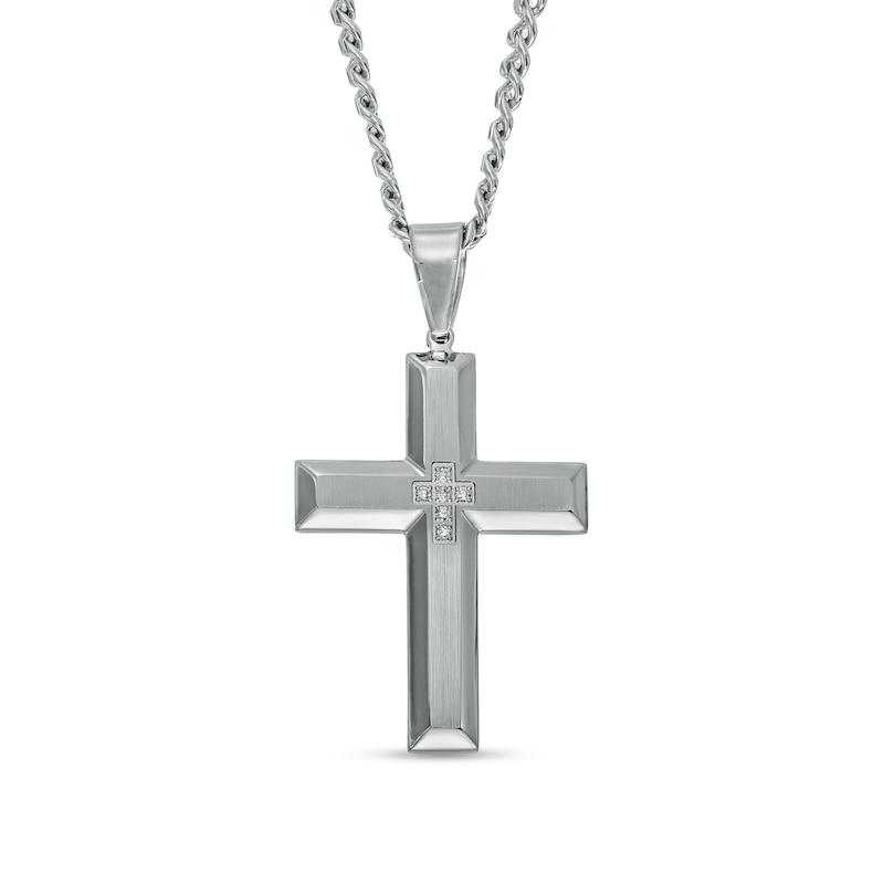 Men's 0.04 CT. T.W. Diamond Cross Pendant in Stainless Steel – 24"|Peoples Jewellers