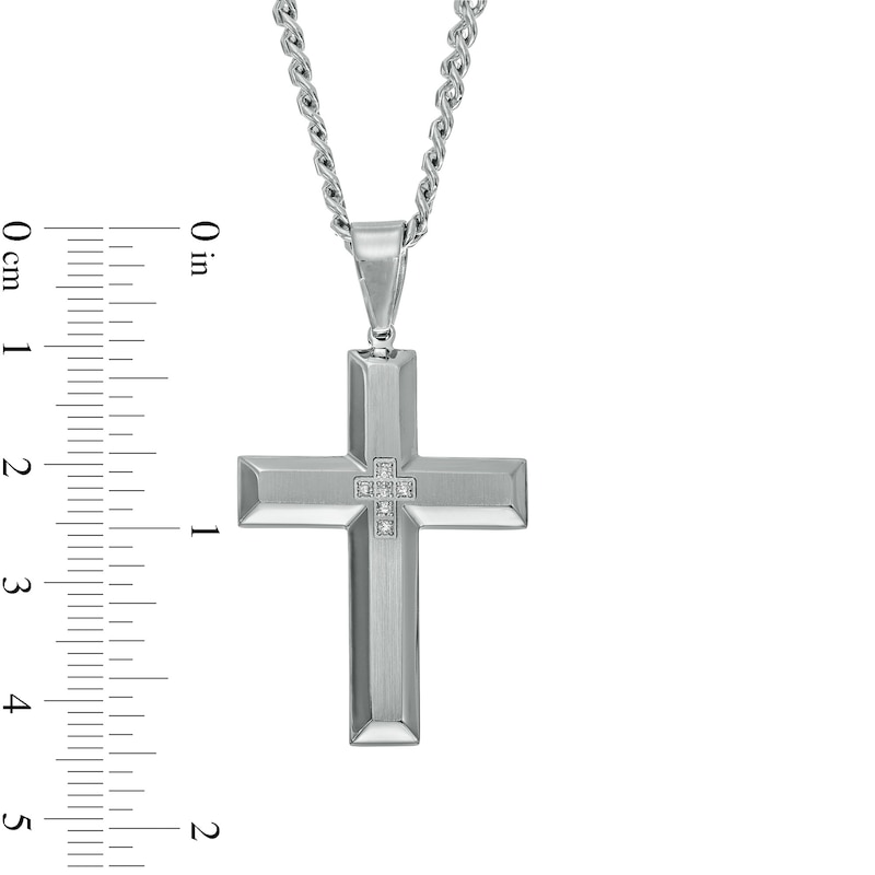 Men's 0.04 CT. T.W. Diamond Cross Pendant in Stainless Steel – 24"