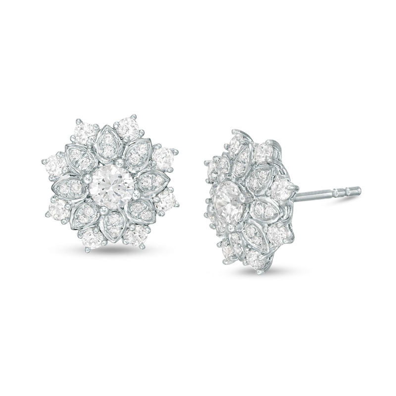 0.69 CT. T.W. Certified Diamond Flower Frame Stud Earrings in 14K Gold (I/I2