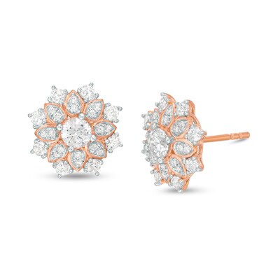 0.69 CT. T.W. Certified Diamond Flower Frame Stud Earrings in 14K Rose Gold (I/I2)