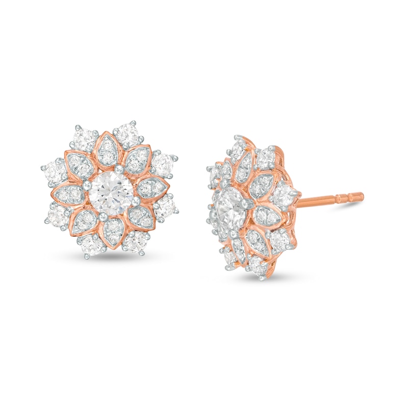 0.69 CT. T.W. Certified Diamond Flower Frame Stud Earrings in 14K Rose Gold (I/I2)