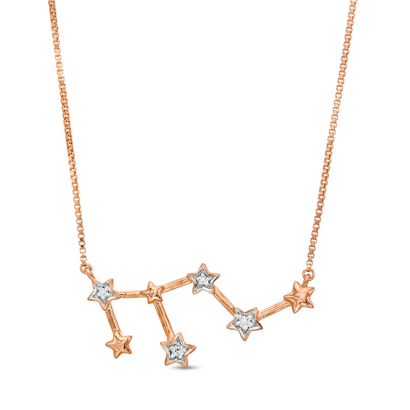 Diamond Accent Leo Constellation Necklace in Sterling Silver with 14K Rose Gold Plate|Peoples Jewellers