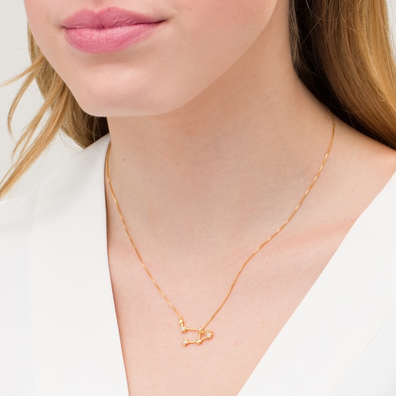 Diamond Accent L Diamond Accent Libra Constellation Necklace in Sterling Silver with 14K Gold Plate