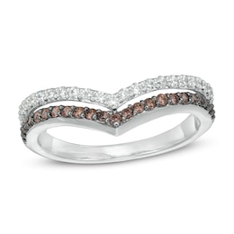 0.45 CT. T.W. Champagne and White Diamond Chevron Anniversary Band in 10K White Gold